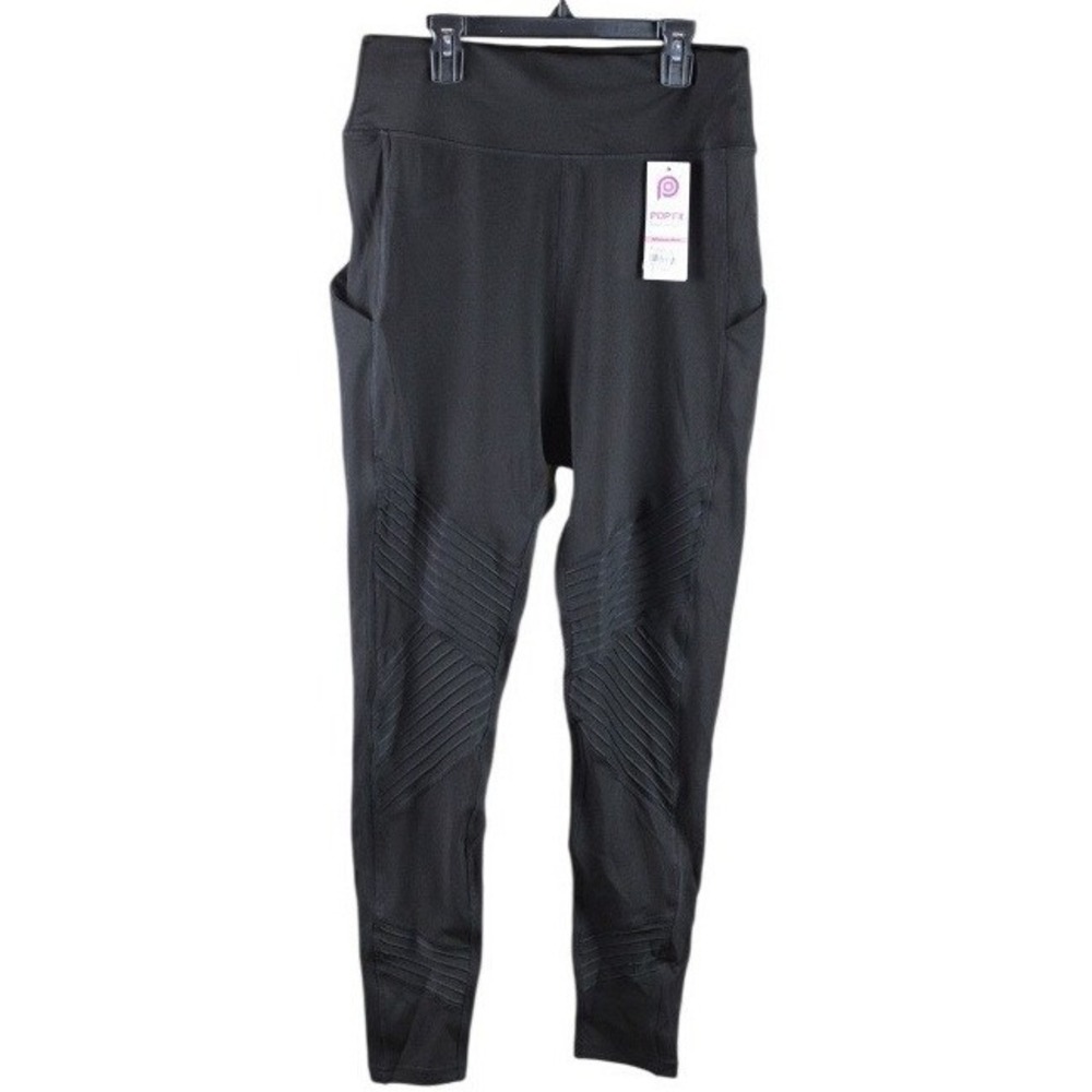POP Fit Black Moto Leggings with Pockets High Waisted Athleisure XL POP4633-1